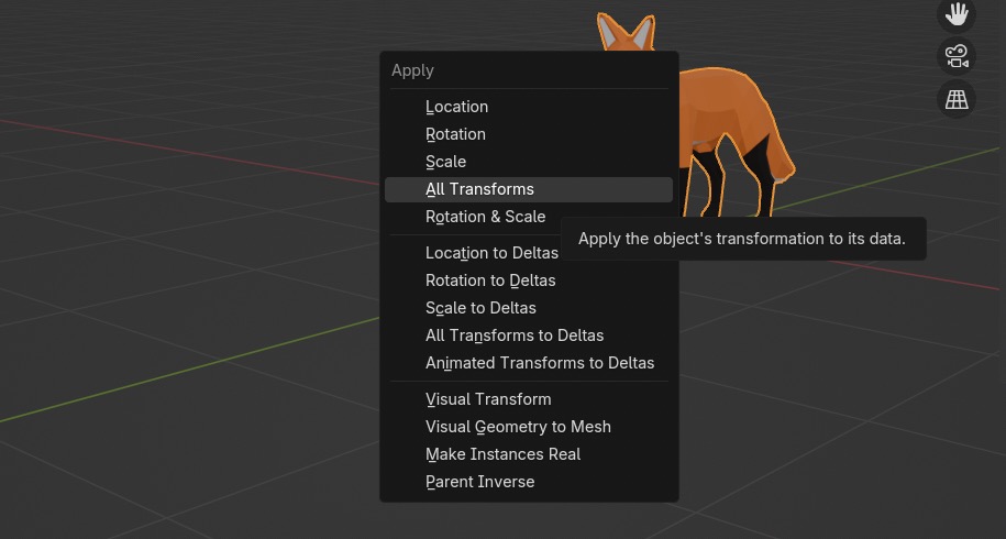 Apply all transforms in Blender