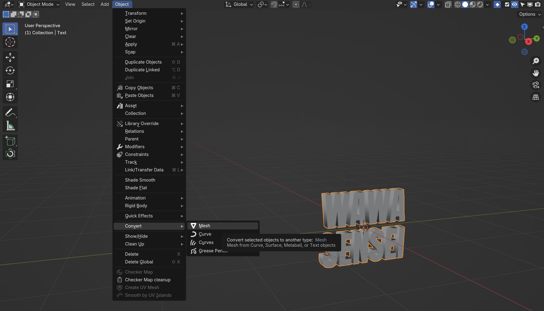 Blender convert text to mesh