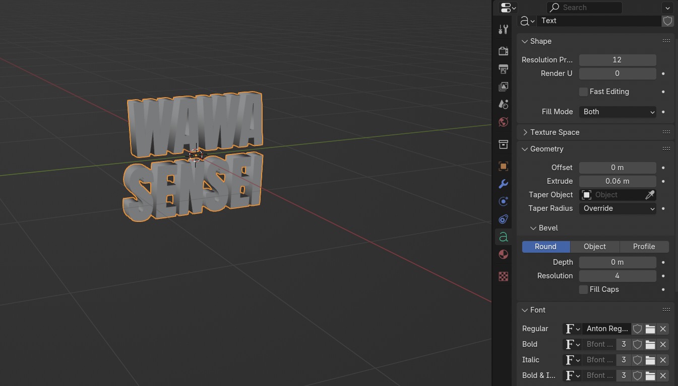 Blender text properties